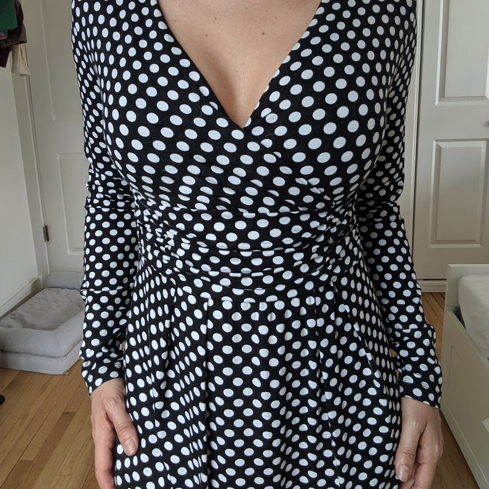 Polka black and white empire long sleeve dress